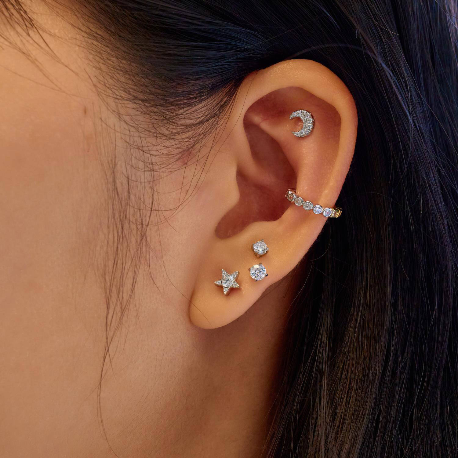  Ear Edit - Ohrstecker - Silber / Rhodiniert - Zirkonia